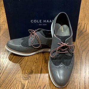 Cole Haan Grand OS wingtip Oxford shoes, Gray, NIB